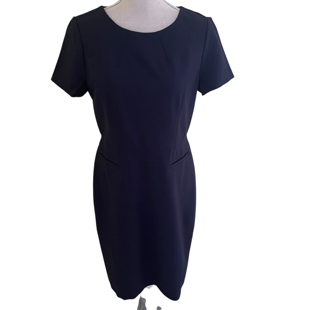 Talbots Navy Blue Knit Short Sleeve Scoop Neck Sheath Dress 8P